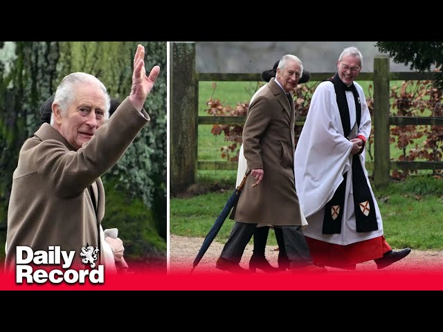 King Charles waves to Sandringham crowd as he arrives for first church service since cancer reveal
