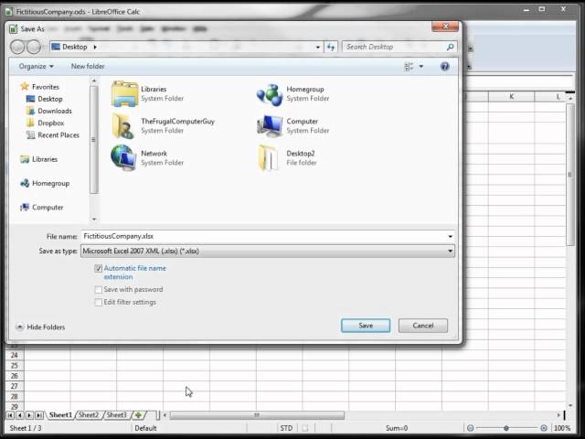 4 -  LibreOffice-Calc, OpenOffice-Calc, Excel Tutorial -- Saving your Spreadsheets