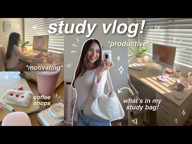 STUDY VLOG 🎧 what's in my school bag, my study tips, coffee shops, etc! *productive + motivating* 🫶🏼