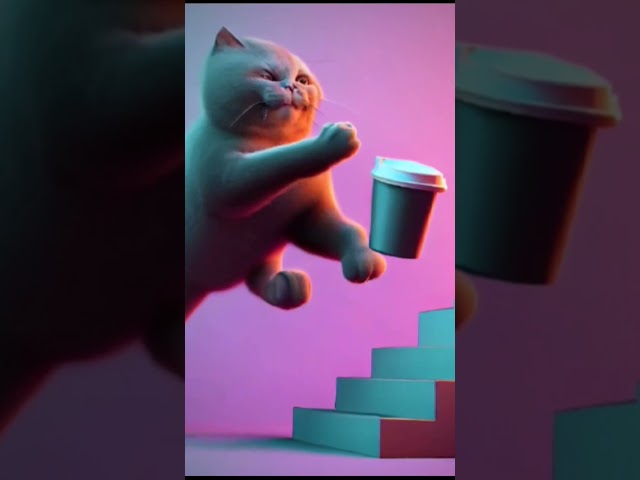 make a 3D picture of a cat drinking coffee while jump to ke stairs #chatgpt #bing #shorts