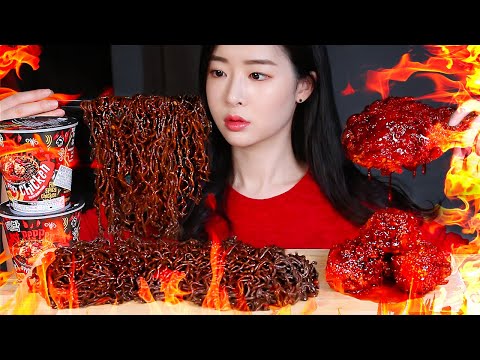 ASMR THE SPICIEST CHICKEN & CUP NOODLES IN THE WORLD🔥 VAMPIRE CHICKEN GHOST PEPPER NOODLES MUKBANG