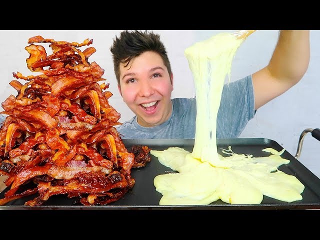 100 PIECES OF BACON WITH CHEESE FONDUE • Mukbang & Recipe