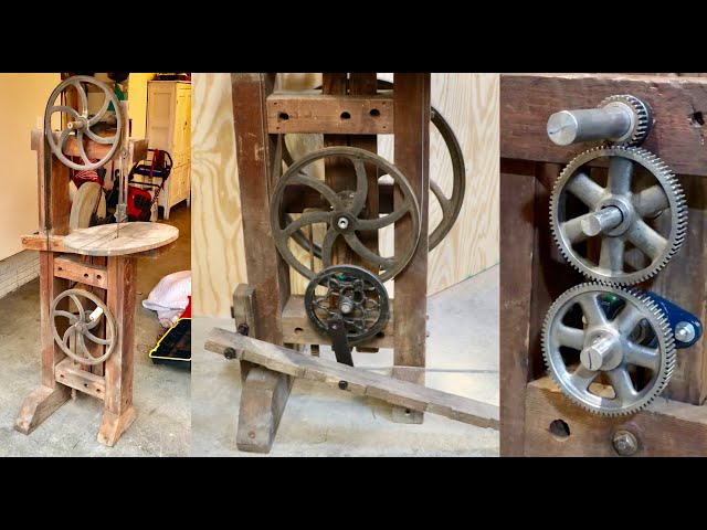 AMAZING ANTIQUE BANDSAW TRANSFORMATION - HAND Powered To High Speed FOOT Powered Treadle