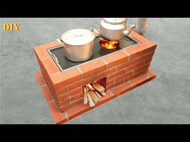 How to make a 2 in 1 wood stove with red bricks and cement