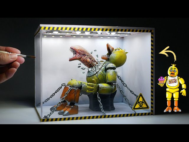 Diorama of FNaF Chica with Alien Chestbuster in the Laboratory