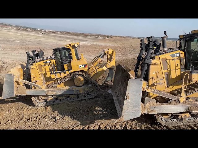 Caterpillar D8R And Caterpillar D9T Bulldozers Working On Huge Mining Area - Mega Machines Movie