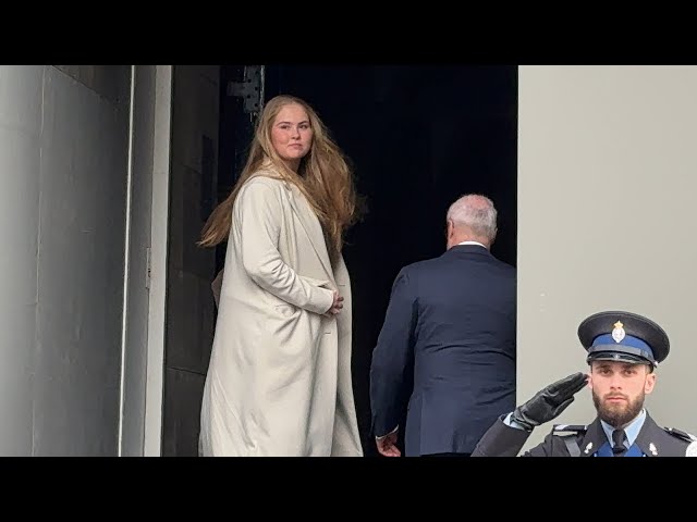 First video: Dutch Crown Princess Amalia arrives at Royal Palace Amsterdam for Spanish State Banquet