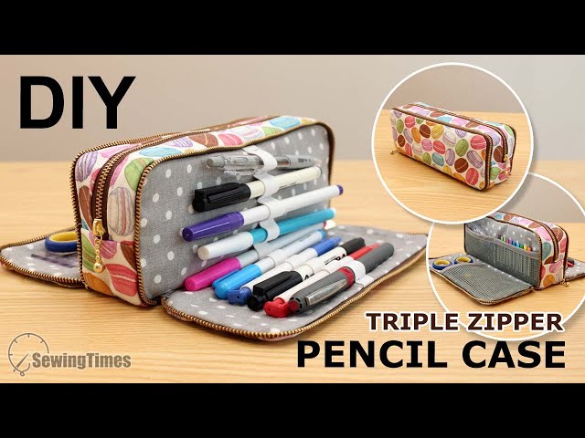 DIY Triple Zipper Pencil Case | Large capacity stationery pouch Tutorial [sewingtimes]