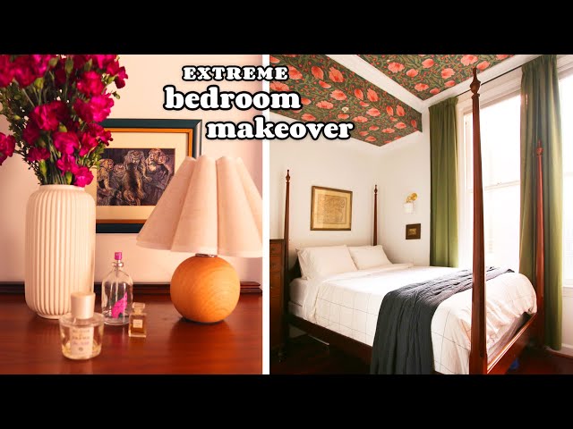 Extreme SMALL BEDROOM MAKEOVER // Styling Tips + Antiques + Wallpaper + Thrift -- Renter Friendly!