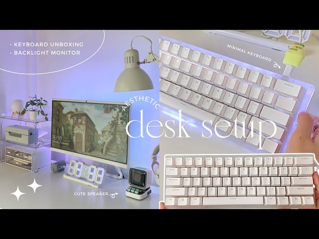 Aesthetic desk setup makeover 2023 | unboxing womier wk61 keyboard