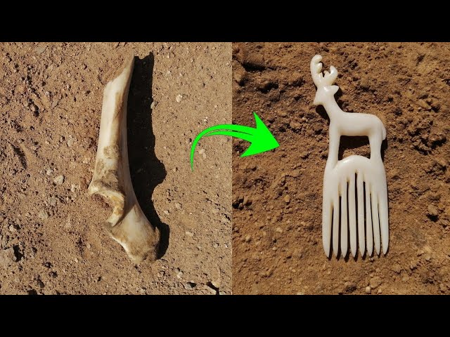 Primitive Skills | How to make comb and hairpin from bone with primitive tools !
