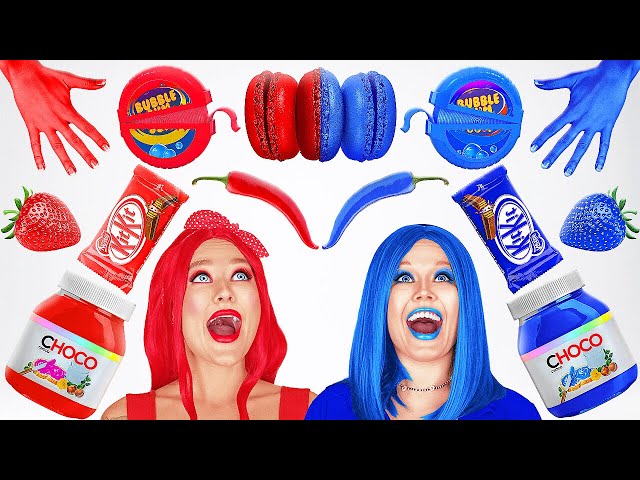 BLUE vs. RED FOOD CHALLENGE || Can You Survive Eating Only One Color for 24 Hours by 123 GO! SCHOOL