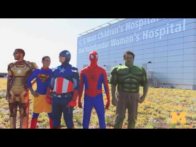 Superhero visit to C.S. Mott Children's Hospital