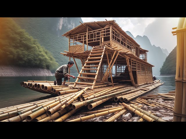 Build The Frame Of The Bamboo Building On The Water In 10 Days, Process Was Complicated#houseboat