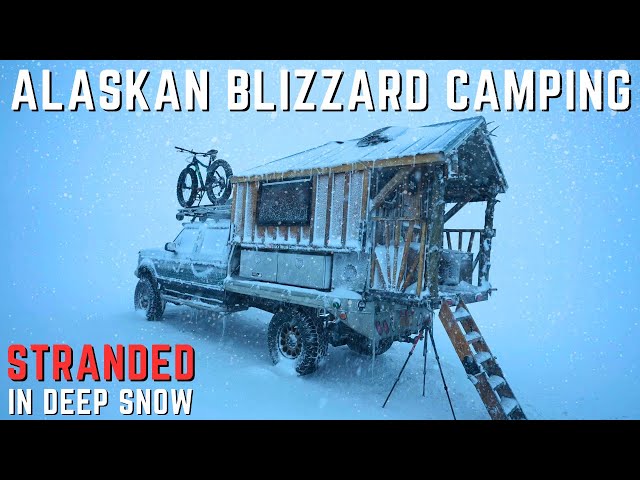 Riding Out an Epic 50mph Alaskan Blizzard in my Cozy Homemade Truck Camper | Stranded in Deep Snow