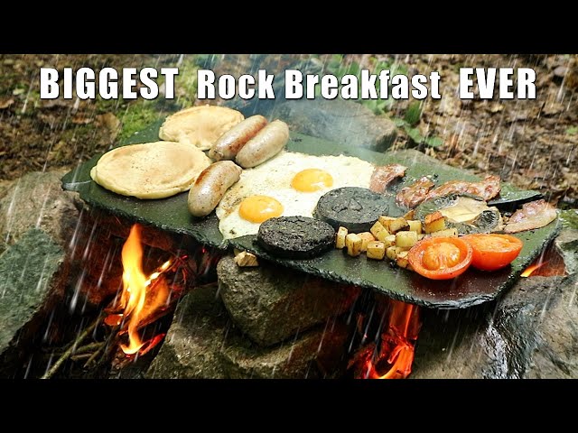 Biggest Bushcraft Breakfast cooked on a Rock in the Rain