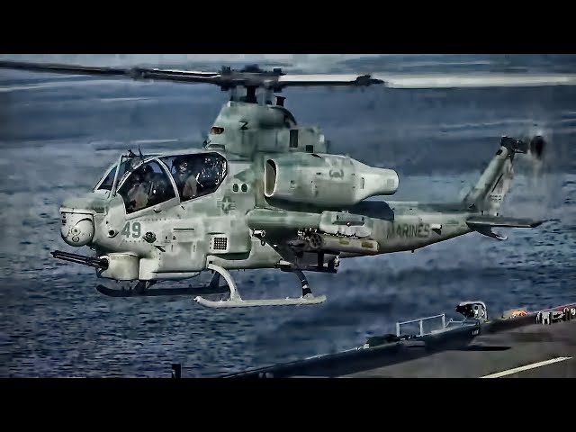 Military Helicopters Takeoff And Land On Mobile Base Ship