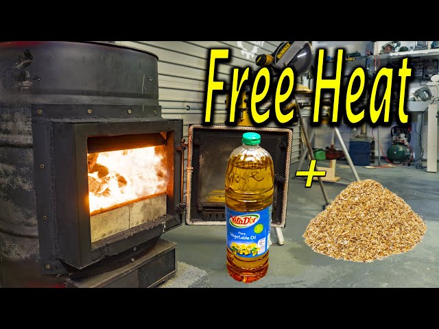 Free heat from Sawdust + Vegetable oil .. No Tools Needed