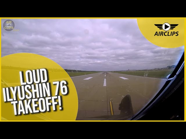Pilot's View! LOUD Ilyushin 76 Takeoff: Rubystar Airways from Minsk!!!  [AirClips]