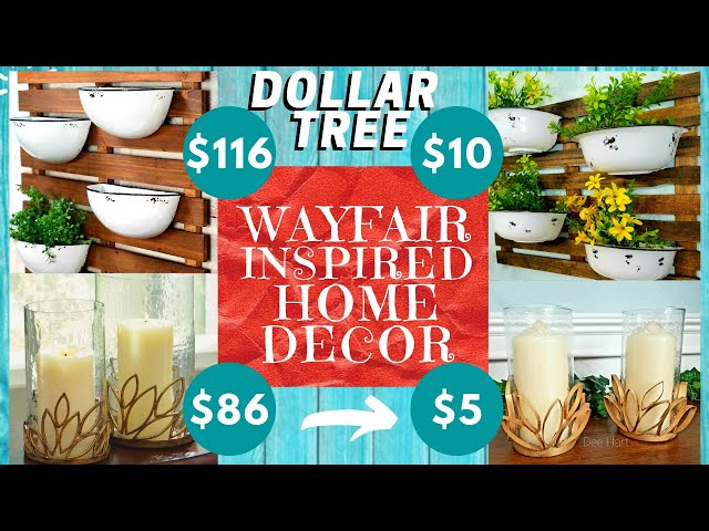 2 WAYFAIR INSPIRED DECOR DIYs | DOLLAR TREE | Glass Candle Holders + Enamel Pot & Wood Wall Decor