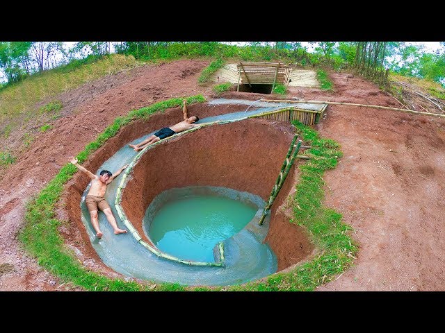 Build The Most Amazing Swimming Pool Water Slide Around Secret Underground House