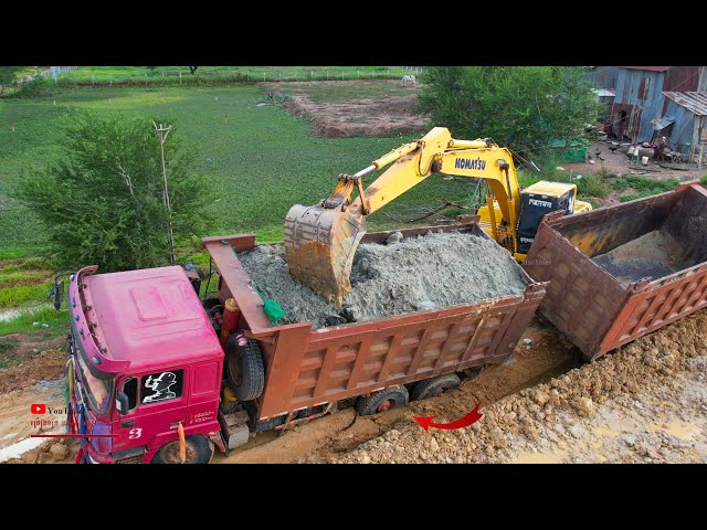 Carrying Heavy​ Incredible Activity Recovery Of Dumper Truck Stuck Helping Komatsu PC210 Excavator