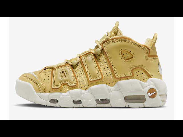 Photos of Nike Air More Uptempo Buff Gold Sneakers Colorway Retail Price $170 Sneakerhead News 2023