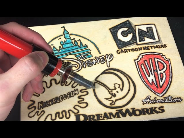 Animation Studio Logos Pyrography Art - Walt Disney, Nickelodeon, DreamWorks, Cartoon Network