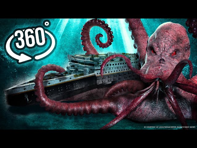 360 Shark Attack and Dive to Titanic Wreck and Kraken  | VR 360 Video 4k ultra hd