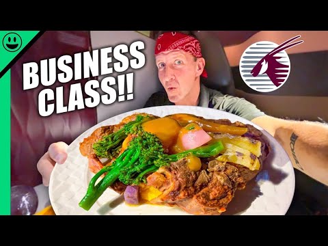 I Paid $4000 For This?!! Outrageous Business Class Food on Qatar Airways!!
