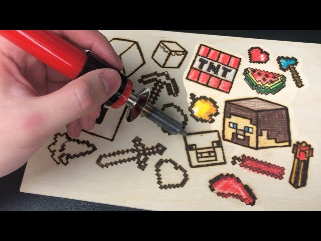 Minecraft Pyrography Art - Creeper, Steve, TNT and other