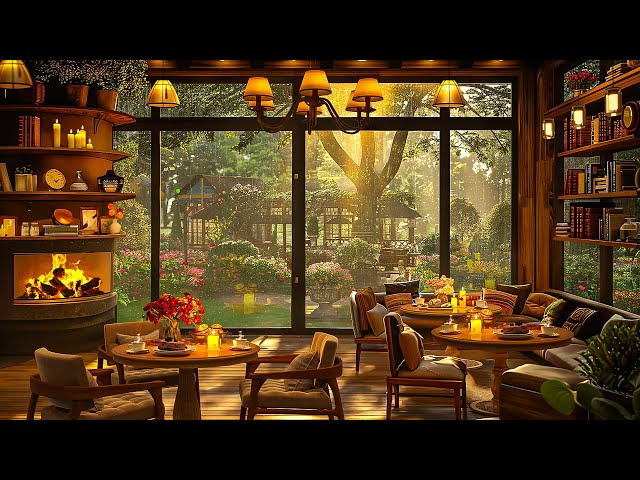 Rainy Day at Cozy Coffee Shop Ambience ☕ Smooth Piano Jazz Background Music for Relax, Study, Work