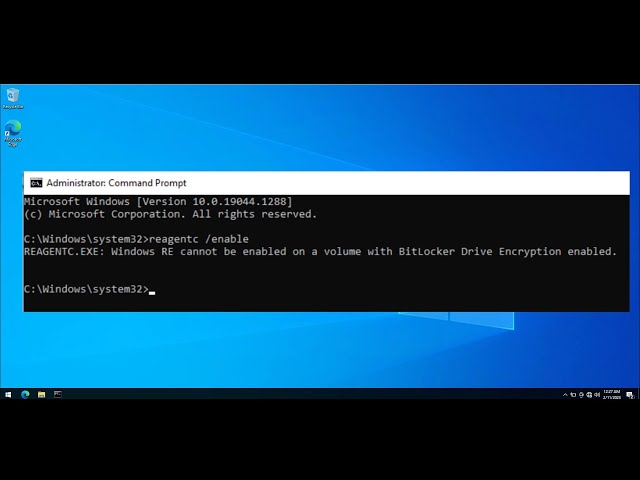 REAGENTC.EXE: Windows RE cannot be enabled on a volume with BitLocker Drive Encryption enabled