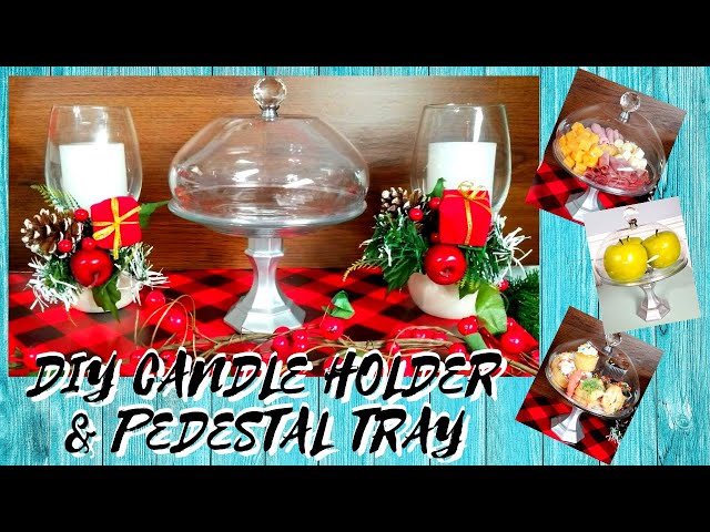2 EASY DOLLAR TREE DIY PROJECTS || Create A Pedestal Tray w/ Cover & Candle Holders - Use Year Round