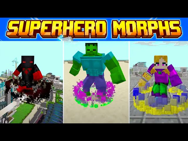 Battle With SUPERHERO MORPHS in MINECRAFT! (Lasers, Earthquakes, Weapons, and more!) | Bedrock DLC
