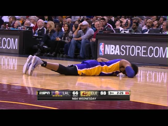 LeBron James destroys D'Angelo Russell's balls.....literally