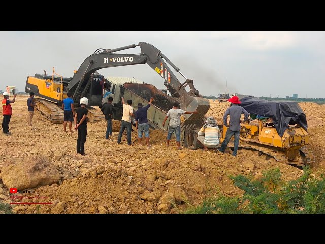 Unbelievable Overload Dumper Truck Buried In The Ground Getting Out By Volvo Excavator EC210DL