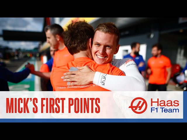 Mick celebrates with the team after first F1 points