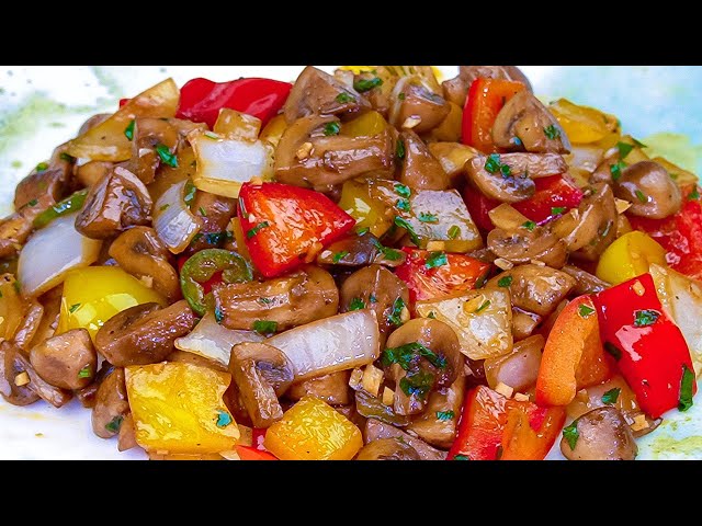 Delicious and quick dinner. Vegetables with mushrooms in sweet and sour sauce. ASMR recipe!