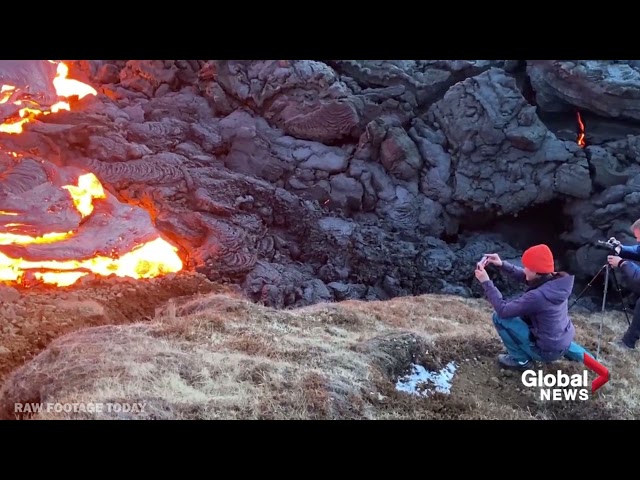Iceland Volcano: Photographer scrambles away as lava flows towards him