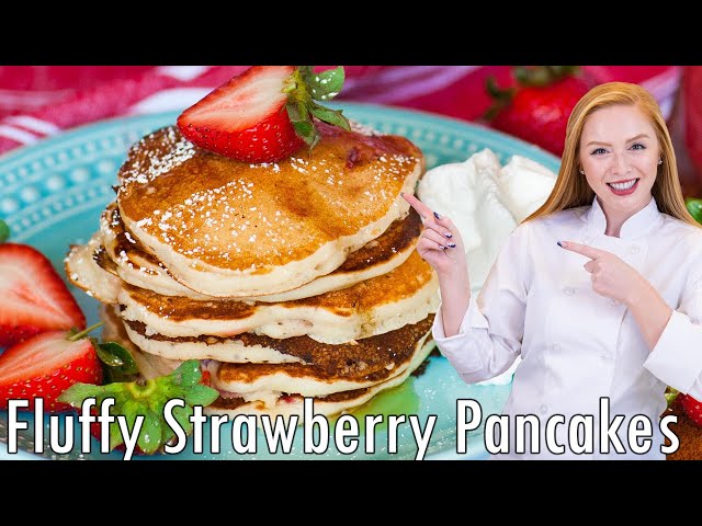Easy, FLUFFY Strawberry Pancakes Recipe! With Strawberry Syrup!