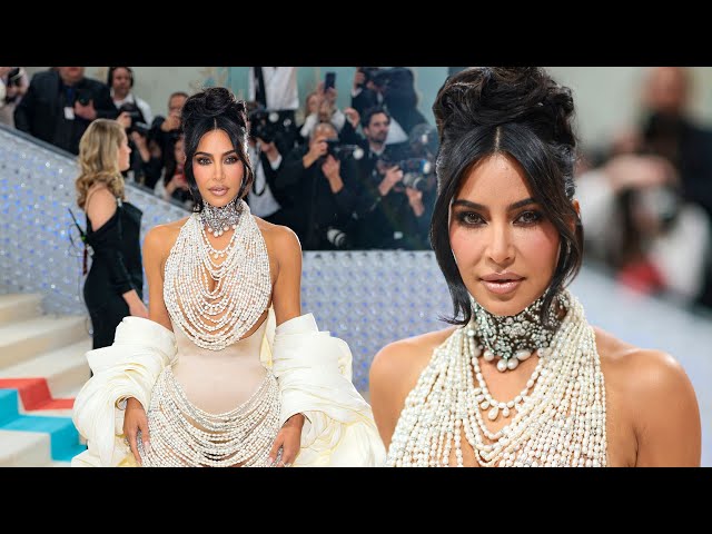 Kim Kardashian Covered in Pearls at 2023 Met Gala