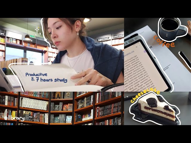 Study Vlog🍰| library day, lots of note taking + coffee , cramming 2 exams, 7+hrs study