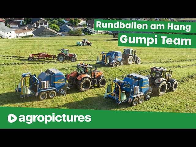 Lohnunternehmen Gumpi Team: Rundballenpressen extrem am Steilhang mit Göweil G1 Kombi und Triebachse