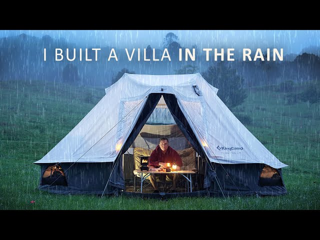 Solo RAIN Camping like a King [ I built a fully furnished Palace Tent, relaxing ASMR ]