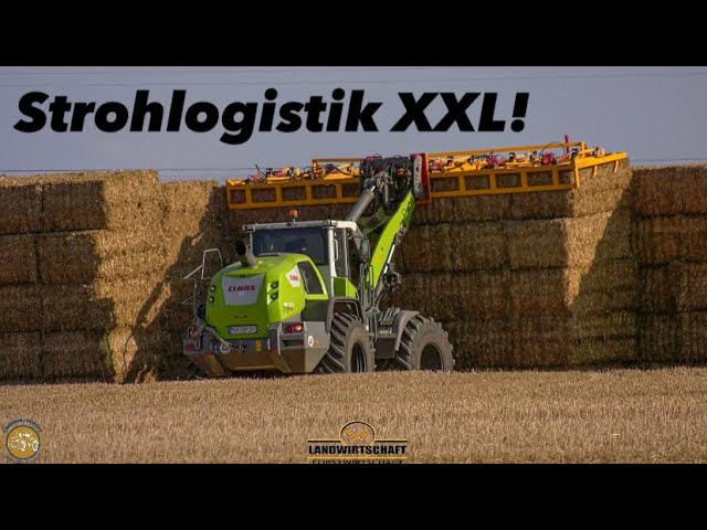 Strohlogistik XXL! Lohnunternehmen bei der Strohbergung mit Großmaschinen Agrarlohn Müritz 2023