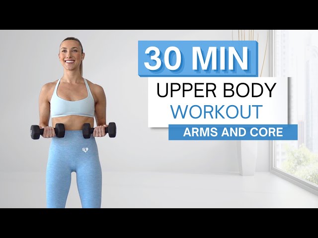 30 min UPPER BODY WORKOUT | 2 Sets of Dumbbells | Arms, Abs, Chest + Back | Warm Up + Cool Down