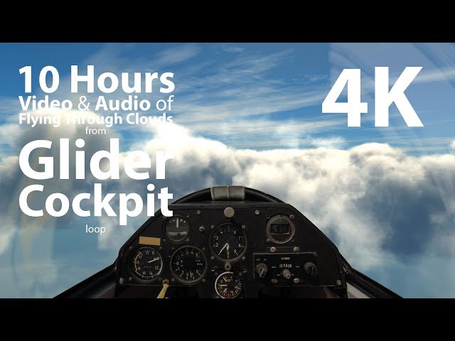 4K UHD 10 hours - Glider Sailplane Cockpit Flying Above Clouds with Gentle Flapping Wind Audio