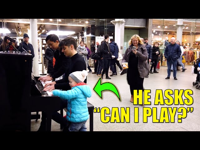 When A Little Boy Joins in Abba Dancing Queen Public Piano Improv | Cole Lam