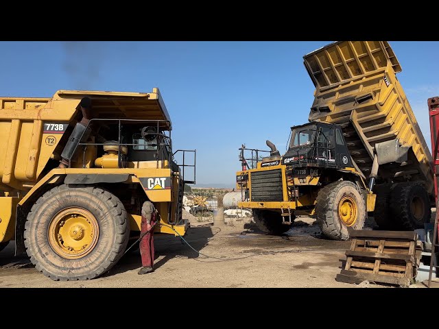 Loading & Transporting Two Caterpillar 773 Dumpers - Sotiriadis/Labrianidis Mining Works - 4k